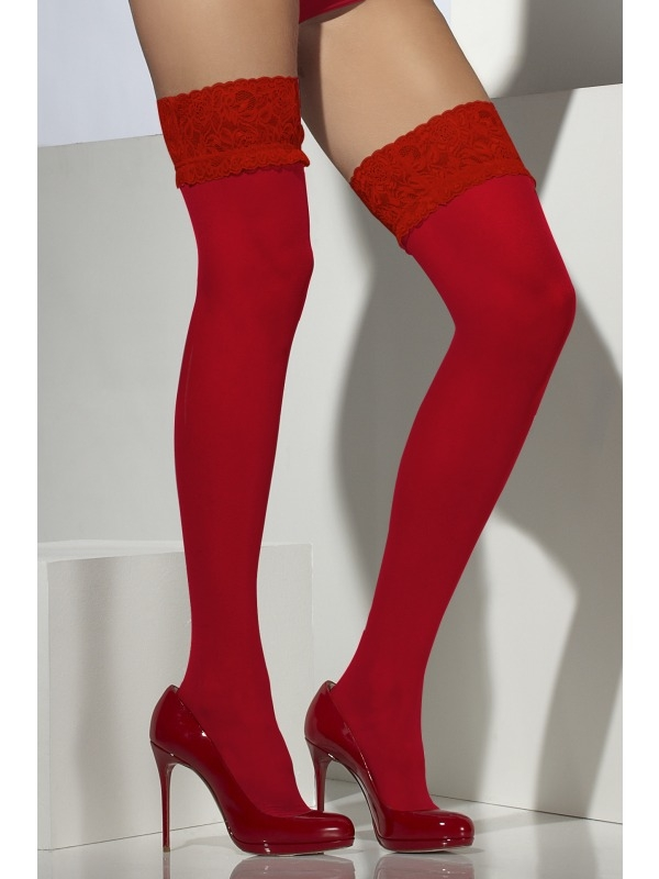 Rode Sheer Hold-Ups Met Kant