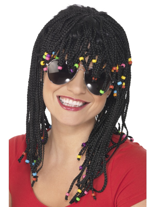 Gevlochten Pruik Zwart Met Kralen - Afbeelding 2