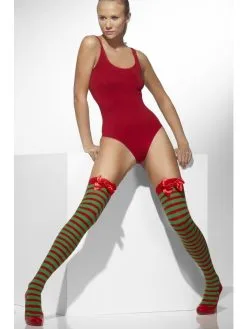 Rood Groen Gestreepte Opaque Hold-Ups Met Rode Strik