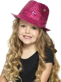Light Up Sequin Trilby Hoed Roze Kids