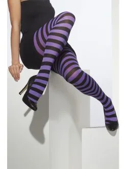 Paars - Zwart Gestreepte Panty