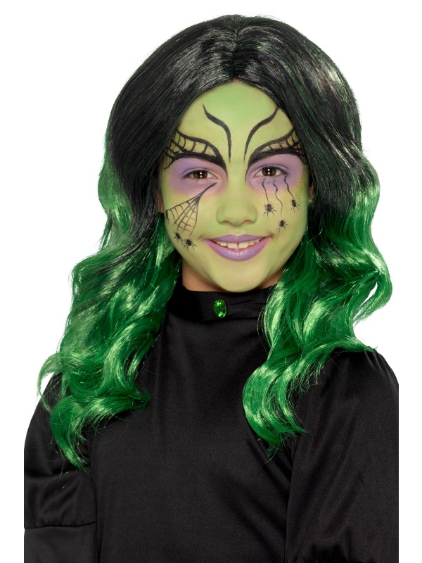 Kids Witch Pruik Groen Ombre