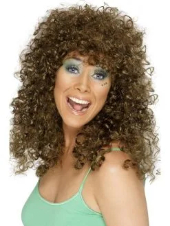 Bruine Boogie Babe '80's Pruik Met Krullen