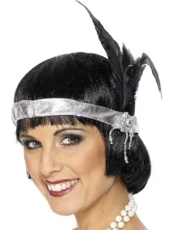 Zilveren Charleston Haarband Met Veren