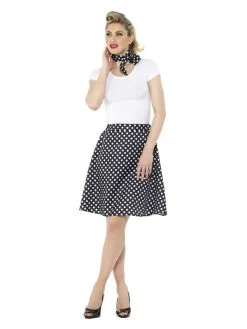 Adults 50s Polka Dot Skirt Zwart