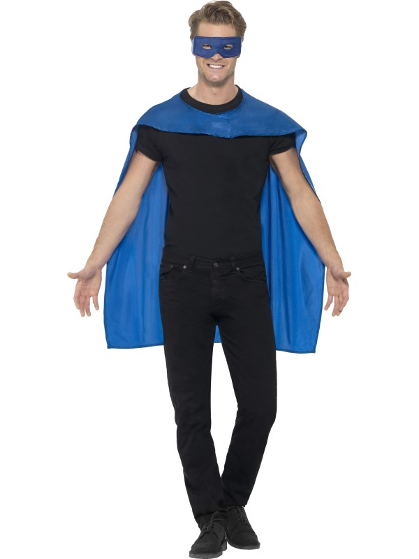 Blauwe Cape Met Oogmasker Superheld