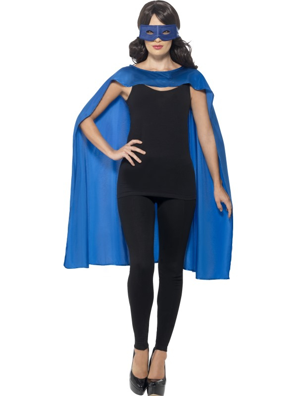 Blauwe Cape Met Oogmasker Superheld - Afbeelding 2