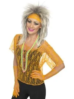 Neon Oranje Kanten 80's Verkleedsetje