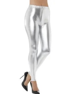 80s Metallic Disco Legging Zilver